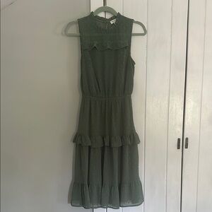 Monteau Green Sleeveless Mock Neck Midi Dress